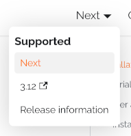 Screenshot of the version selection drop-down menu